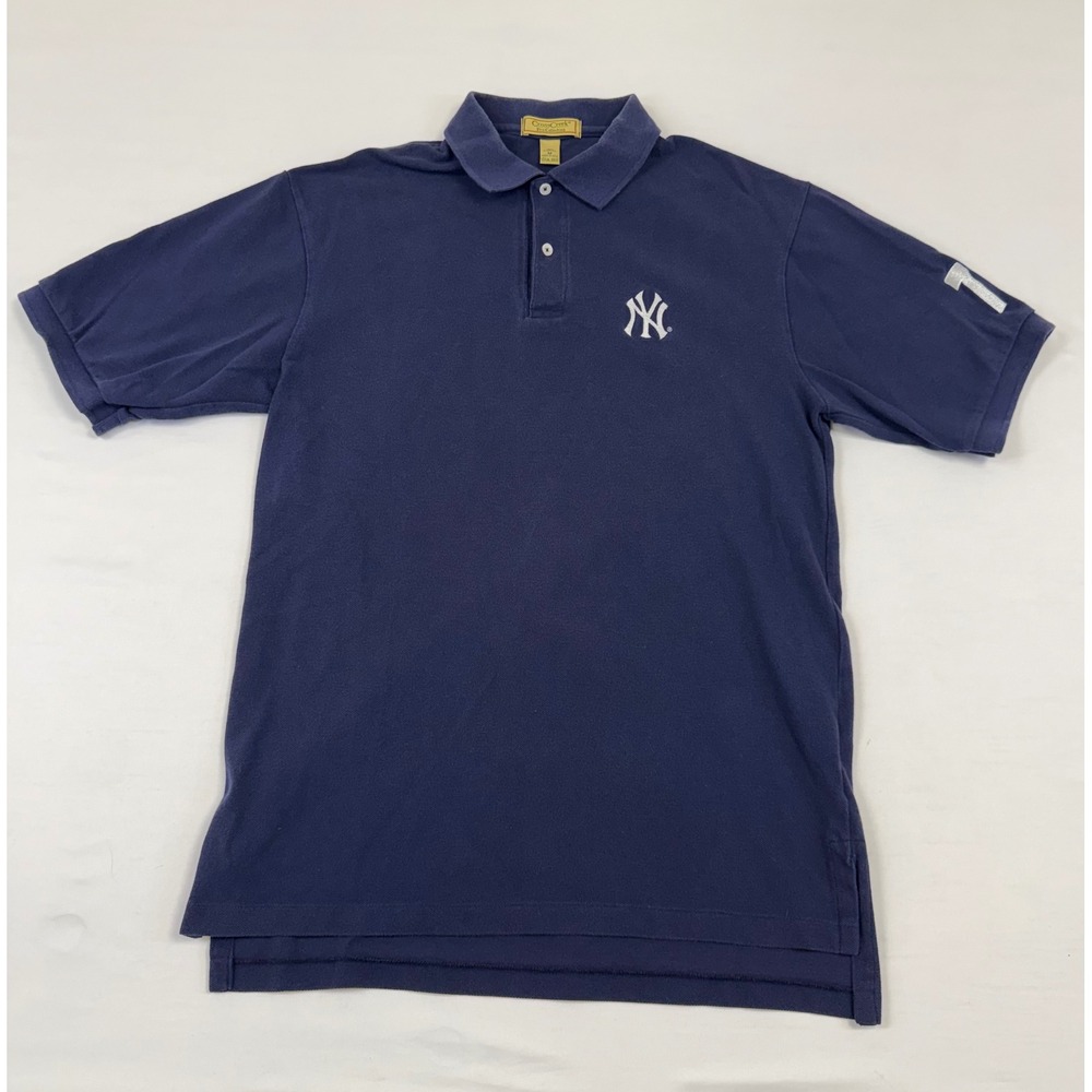 Rare Vintage New York Yankees Polo Shirt Mens M Navy‎ Blue Mickey Mantle 7 USA